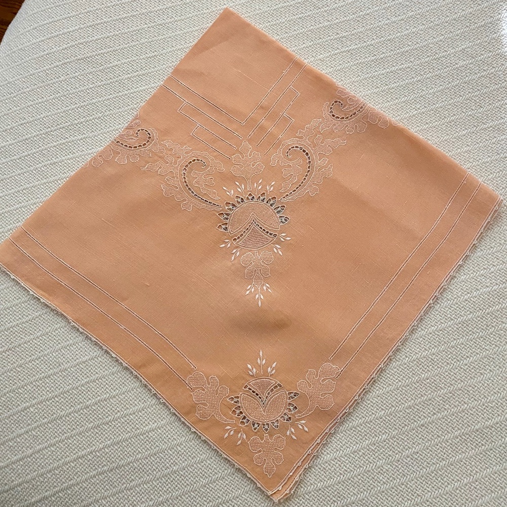 Vintage Table Cloth. Handmade Square. 34" by 34" Cotton, Embroidery Linen